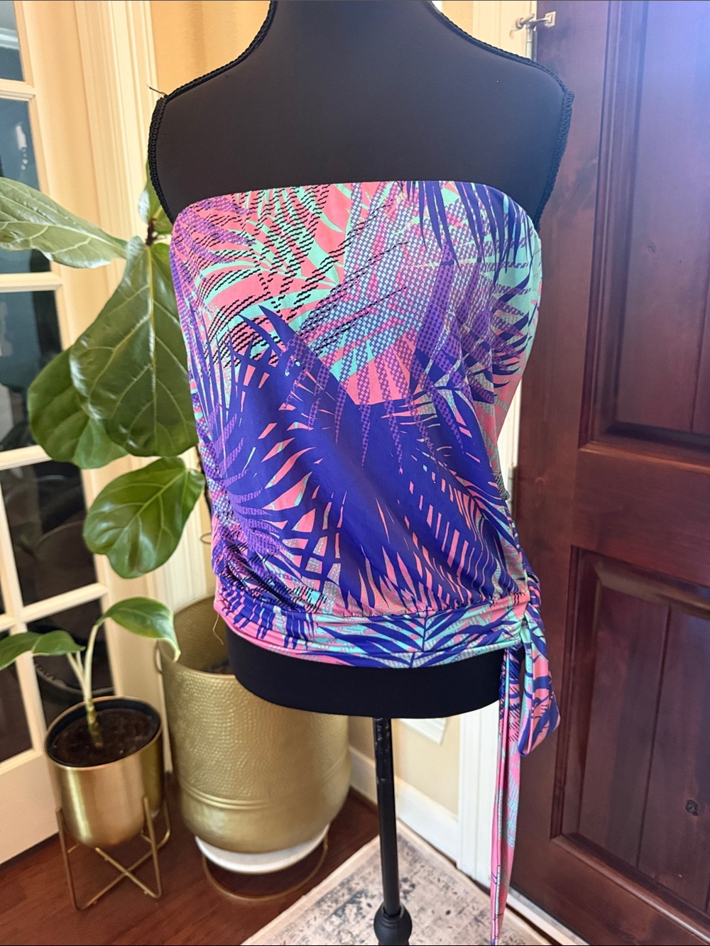 Veronica M Strapless Tropical Print Top in Purple & Pink NWT Size S
